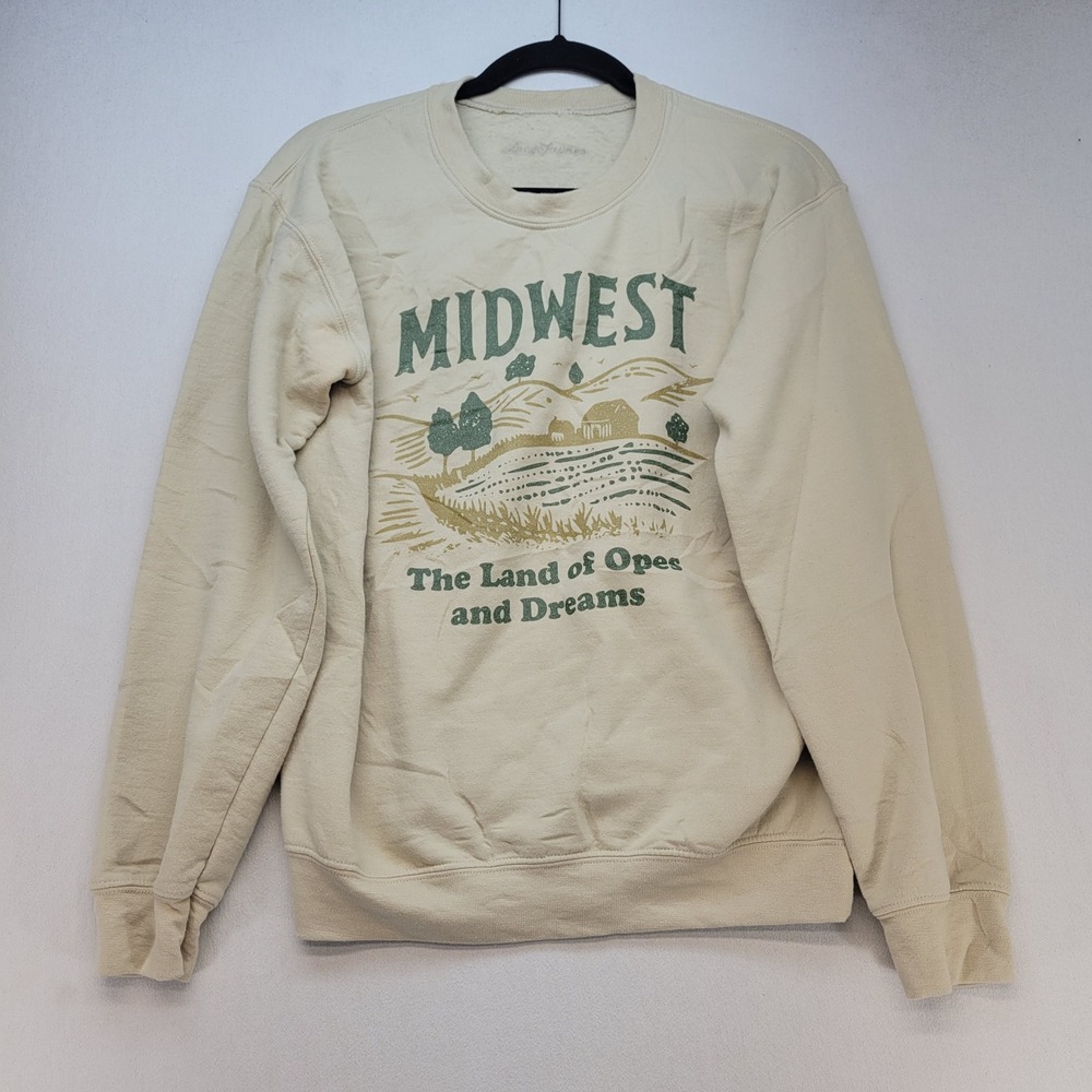 Lucy Jaynes Sweatshirt Womens Large Cream Midwest Land of Opes and Dreams